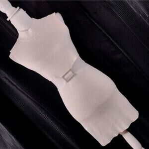 NWT! ALMOST FAMOUS! PUREWHITE RIBBED STRETCH, SPARKLY BUCKLE WAIST DRESS! SZ XL
